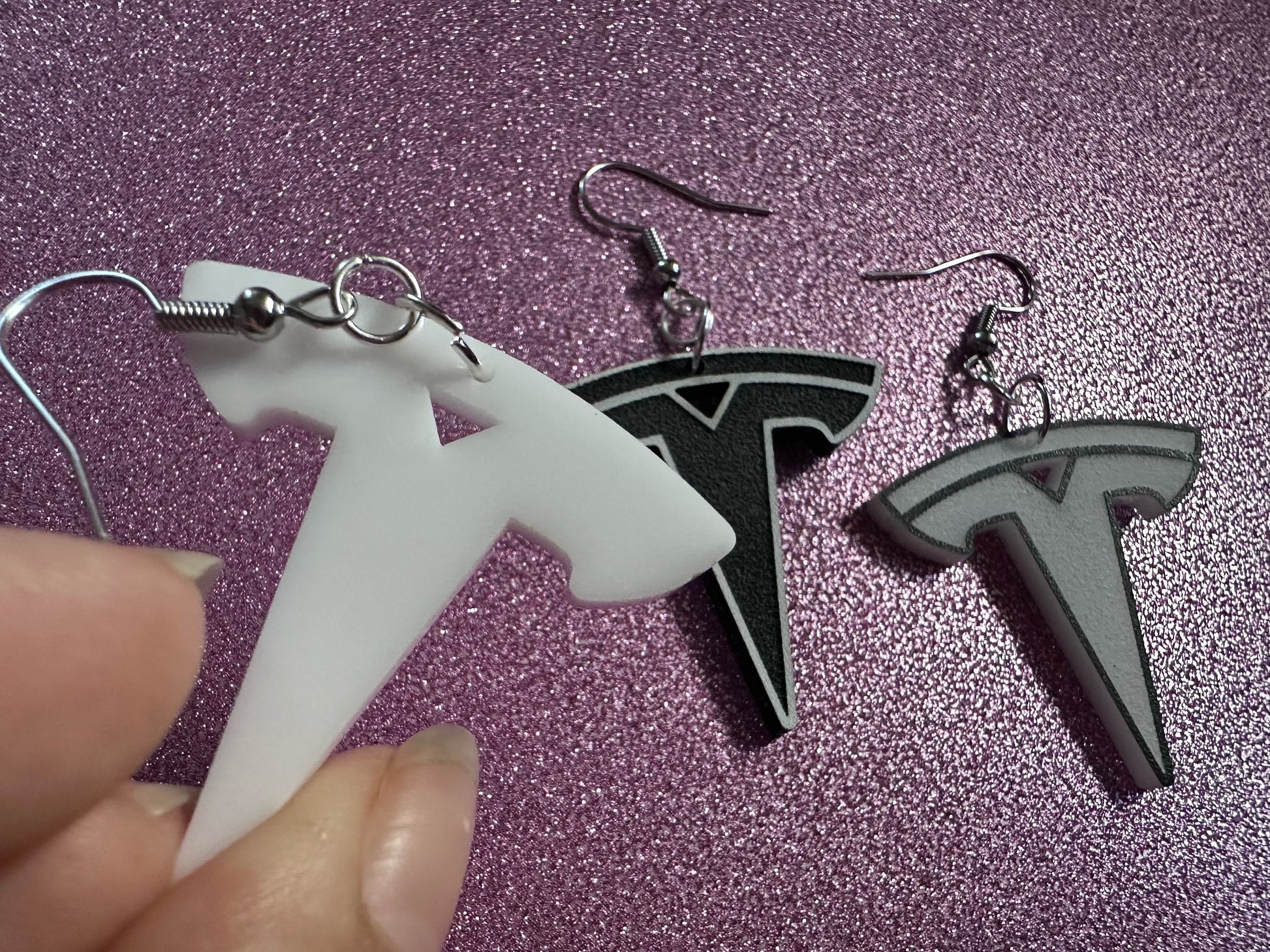 Tesla Earrings: Laser Cut Acrylic Tesla Logos, EV Earrings, Novelty, Cars, Cosplay, Elon Musk, Electric Car, Best Gifts for Her/Him/Them