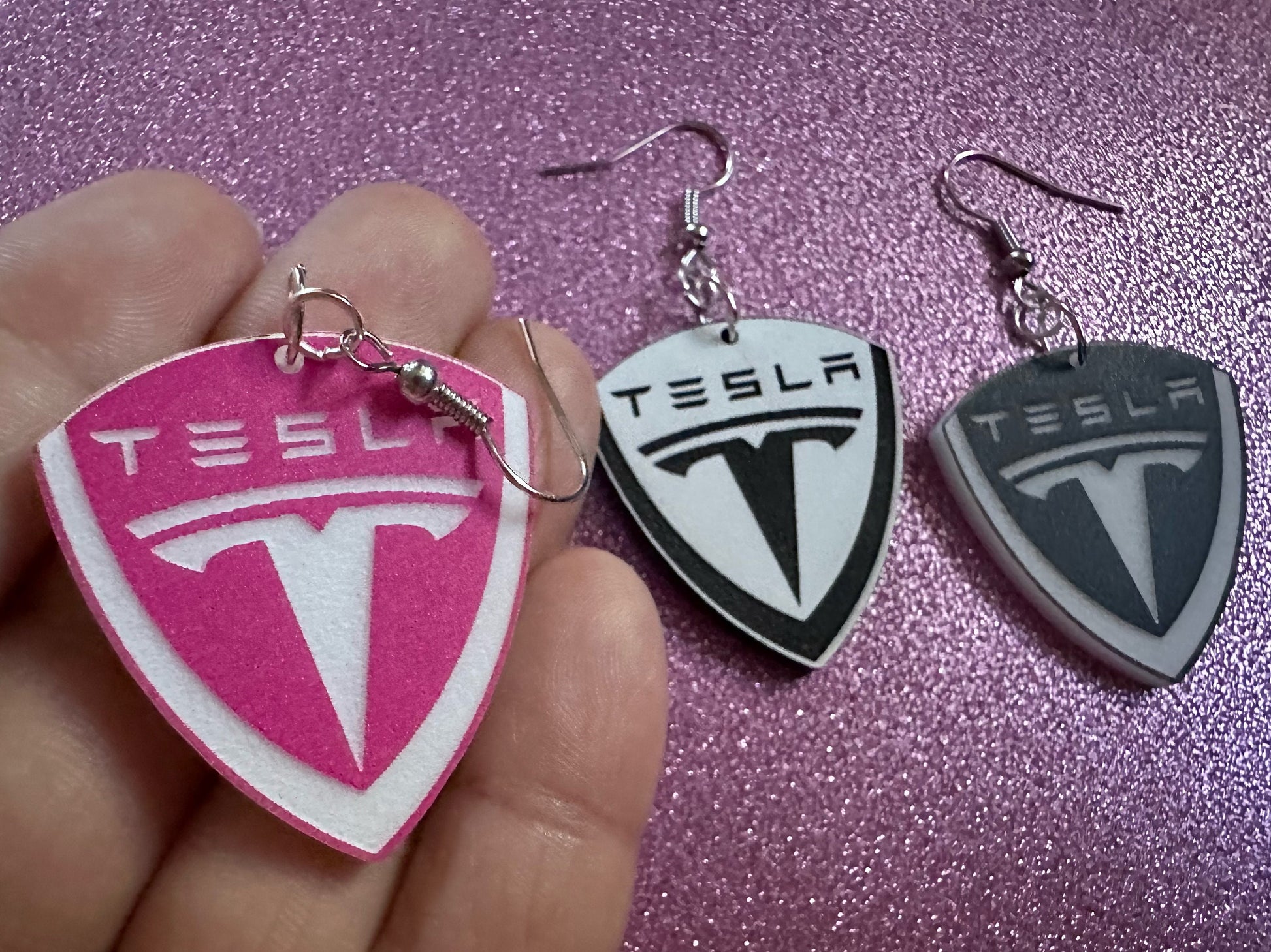Tesla Earrings: Laser Cut Acrylic Tesla Logos, EV Earrings, Novelty, Cars, Cosplay, Elon Musk, Electric Car, Best Gifts for Her/Him/Them