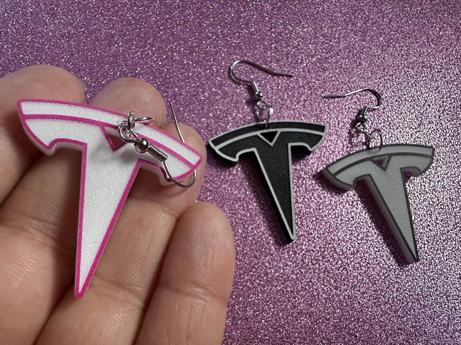 Tesla Earrings: Laser Cut Acrylic Tesla Logos, EV Earrings, Novelty, Cars, Cosplay, Elon Musk, Electric Car, Best Gifts for Her/Him/Them