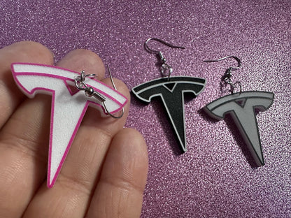 Tesla Earrings: Laser Cut Acrylic Tesla Logos, EV Earrings, Novelty, Cars, Cosplay, Elon Musk, Electric Car, Best Gifts for Her/Him/Them