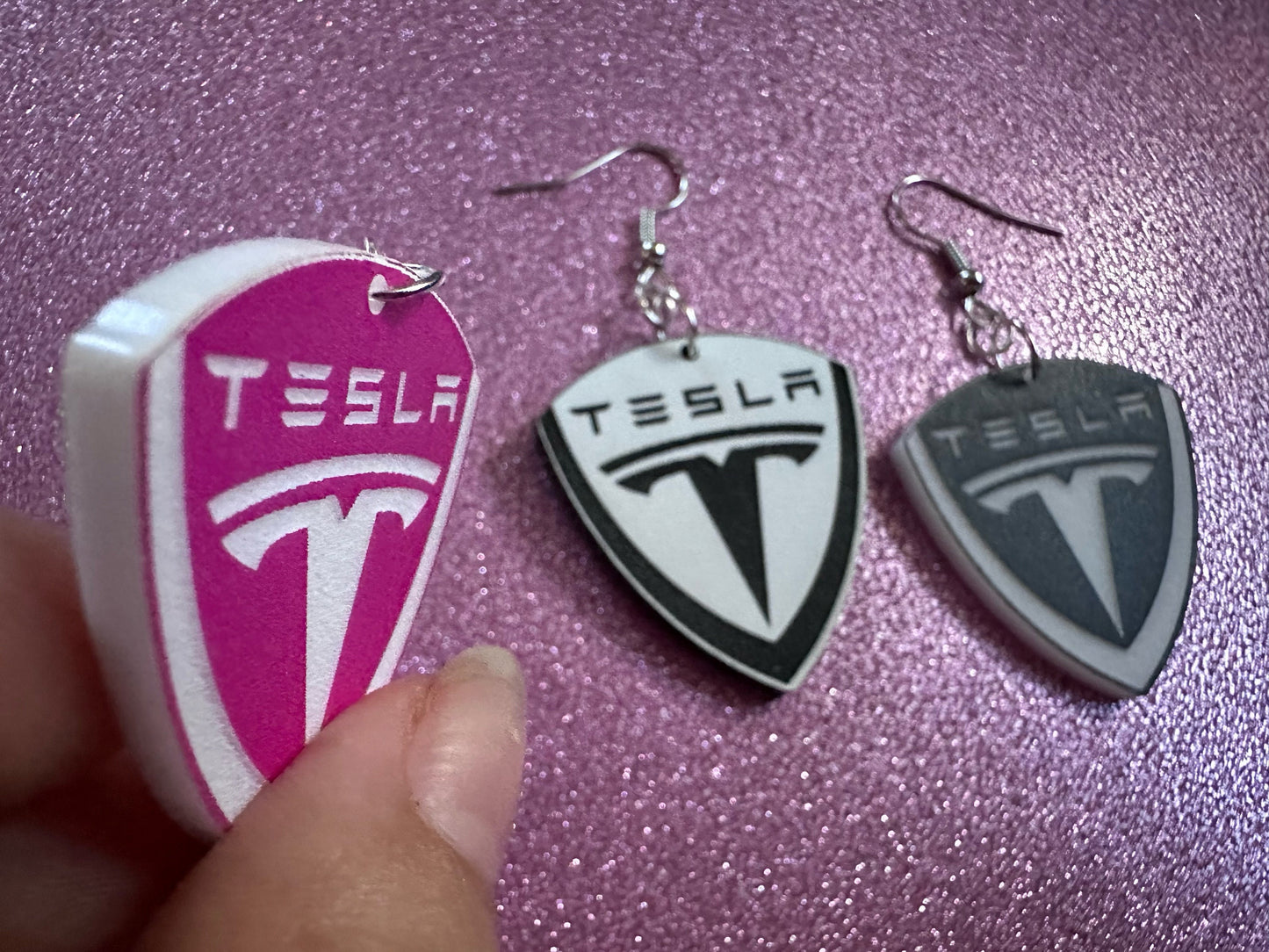 Tesla Earrings: Laser Cut Acrylic Tesla Logos, EV Earrings, Novelty, Cars, Cosplay, Elon Musk, Electric Car, Best Gifts for Her/Him/Them