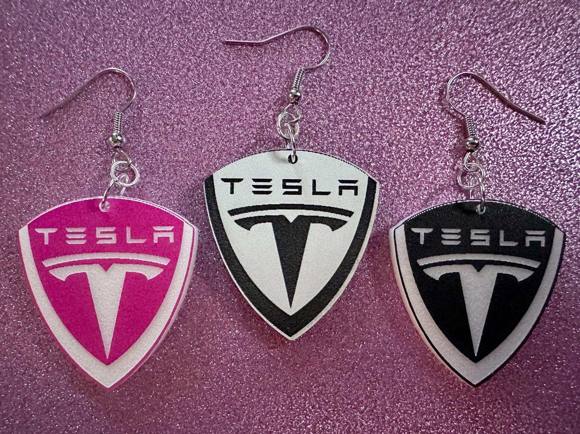 Tesla Earrings: Laser Cut Acrylic Tesla Logos, EV Earrings, Novelty, Cars, Cosplay, Elon Musk, Electric Car, Best Gifts for Her/Him/Them