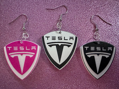Tesla Earrings: Laser Cut Acrylic Tesla Logos, EV Earrings, Novelty, Cars, Cosplay, Elon Musk, Electric Car, Best Gifts for Her/Him/Them