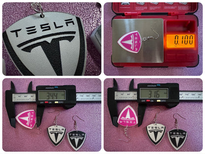 Tesla Earrings: Laser Cut Acrylic Tesla Logos, EV Earrings, Novelty, Cars, Cosplay, Elon Musk, Electric Car, Best Gifts for Her/Him/Them