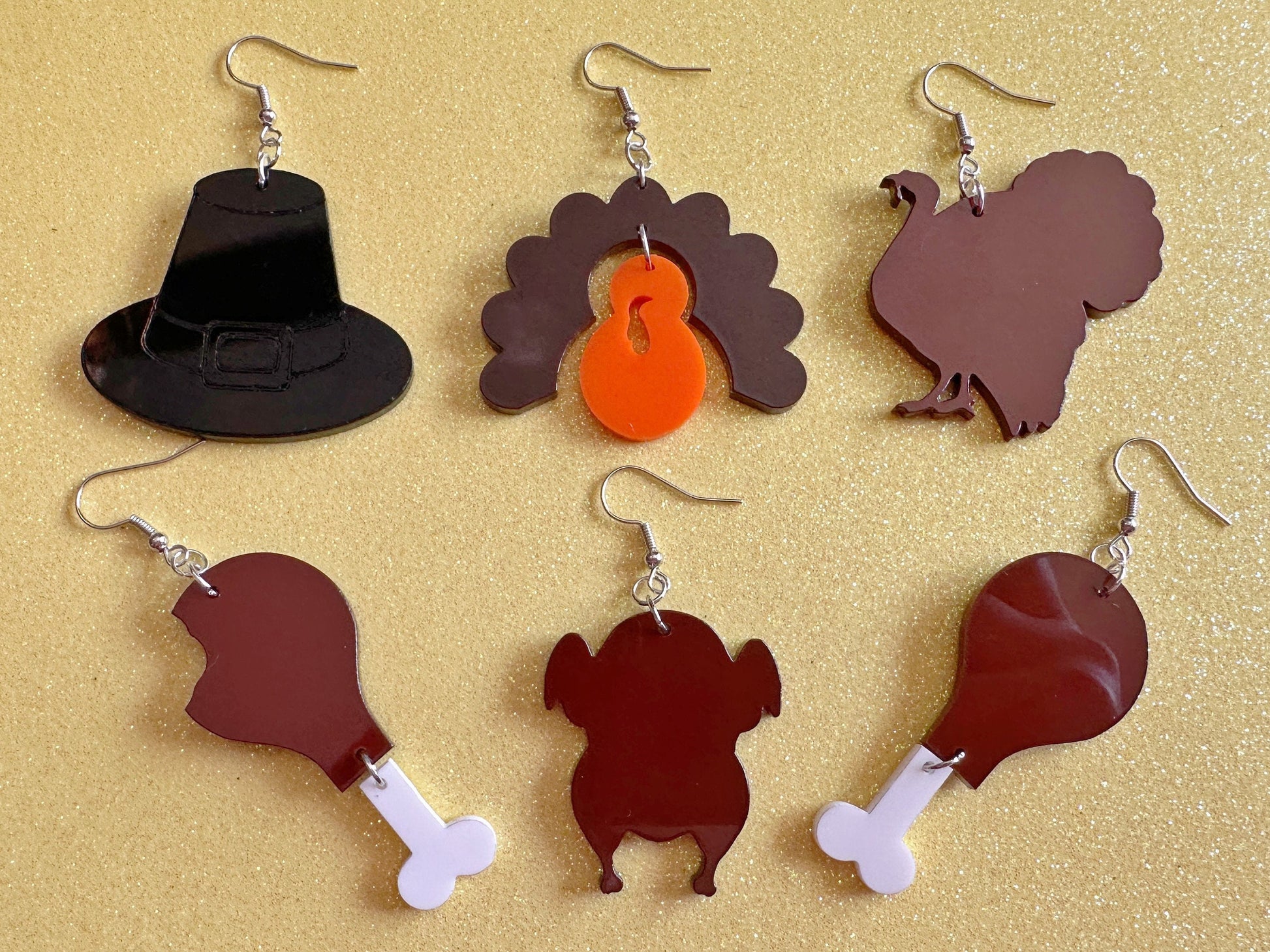 Thanksgiving Earrings: Laser Cut Acrylic Turkeys, Broiled, Leg, Hat, Holiday, Cooked, Prepared, Deep Fried, Chicken, Gifts for Her/Him/Them