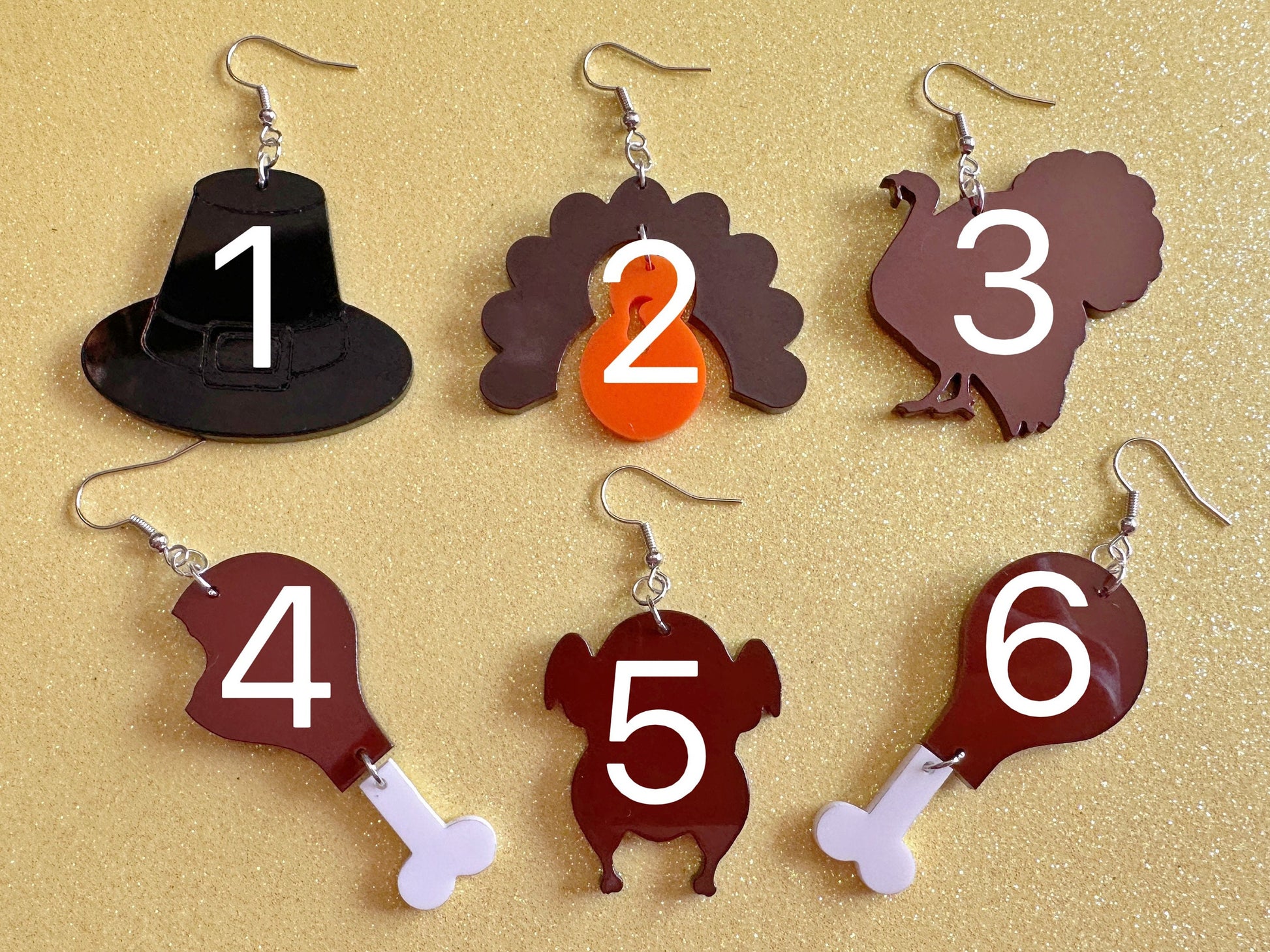 Thanksgiving Earrings: Laser Cut Acrylic Turkeys, Broiled, Leg, Hat, Holiday, Cooked, Prepared, Deep Fried, Chicken, Gifts for Her/Him/Them