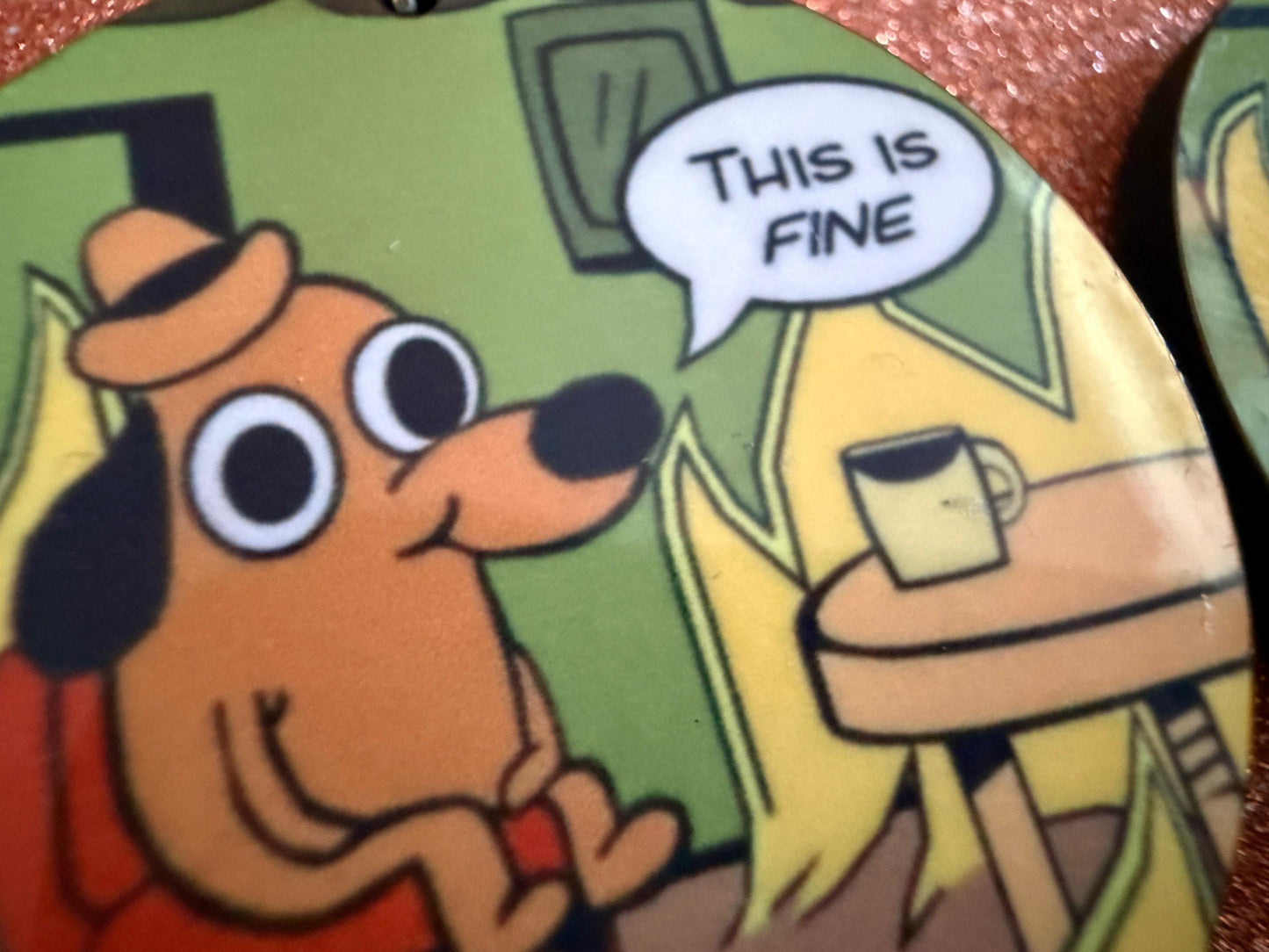 This is Fine Earrings: Laser Cut Acrylic Meme Earrings, Dog & Fire Memes, Novelty, Pop Culture, Green Earrings, Best Gifts for Her/Him/Them