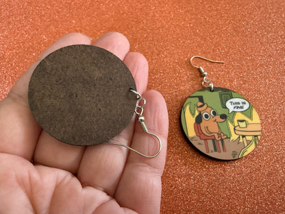 This is Fine Earrings: Laser Cut Acrylic Meme Earrings, Dog & Fire Memes, Novelty, Pop Culture, Green Earrings, Best Gifts for Her/Him/Them