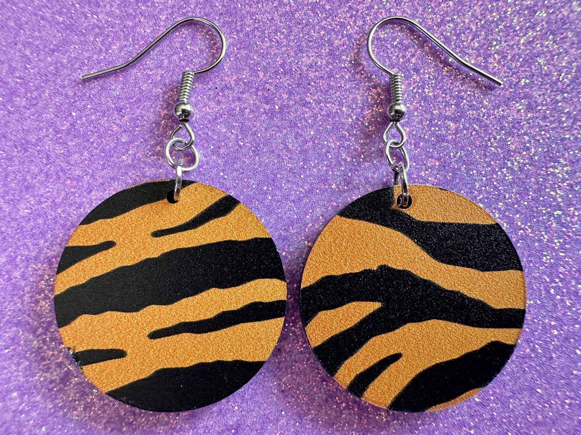 Tiger Print Earrings: Laser Cut Acrylic Tiger Print, Safari, Cats, Animals, Tiger King, Zoo, Fashion, Tiger Stripes, Gifts for Her/Him/Them