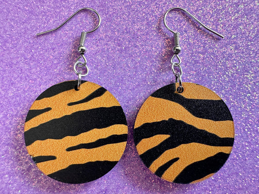 Tiger Print Earrings: Laser Cut Acrylic Tiger Print, Safari, Cats, Animals, Tiger King, Zoo, Fashion, Tiger Stripes, Gifts for Her/Him/Them