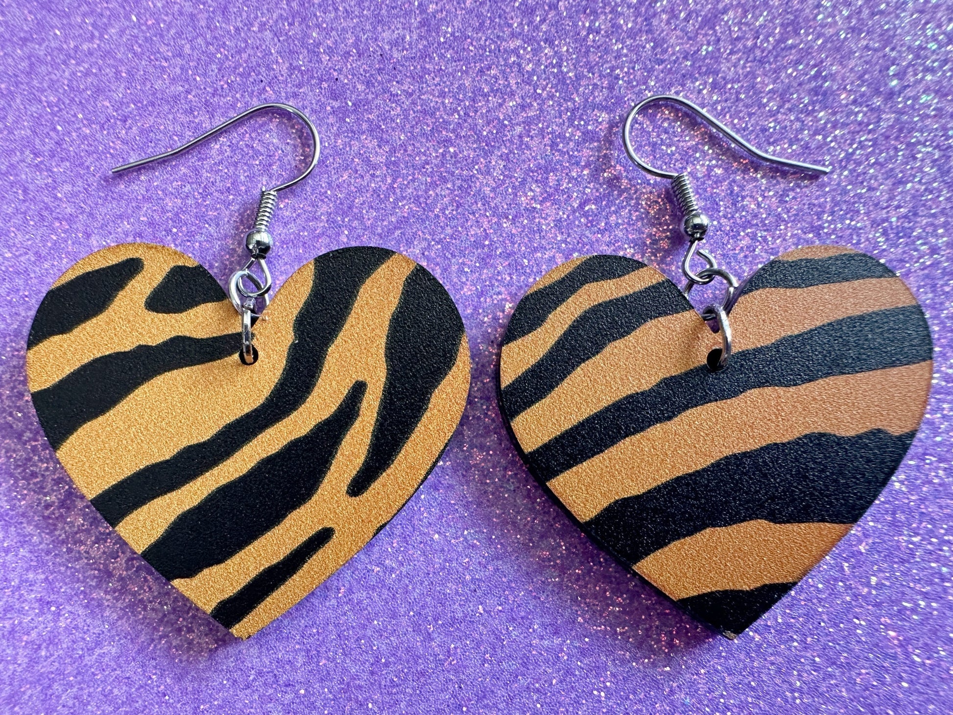 Tiger Print Earrings: Laser Cut Acrylic Tiger Print, Safari, Cats, Animals, Tiger King, Zoo, Fashion, Tiger Stripes, Gifts for Her/Him/Them