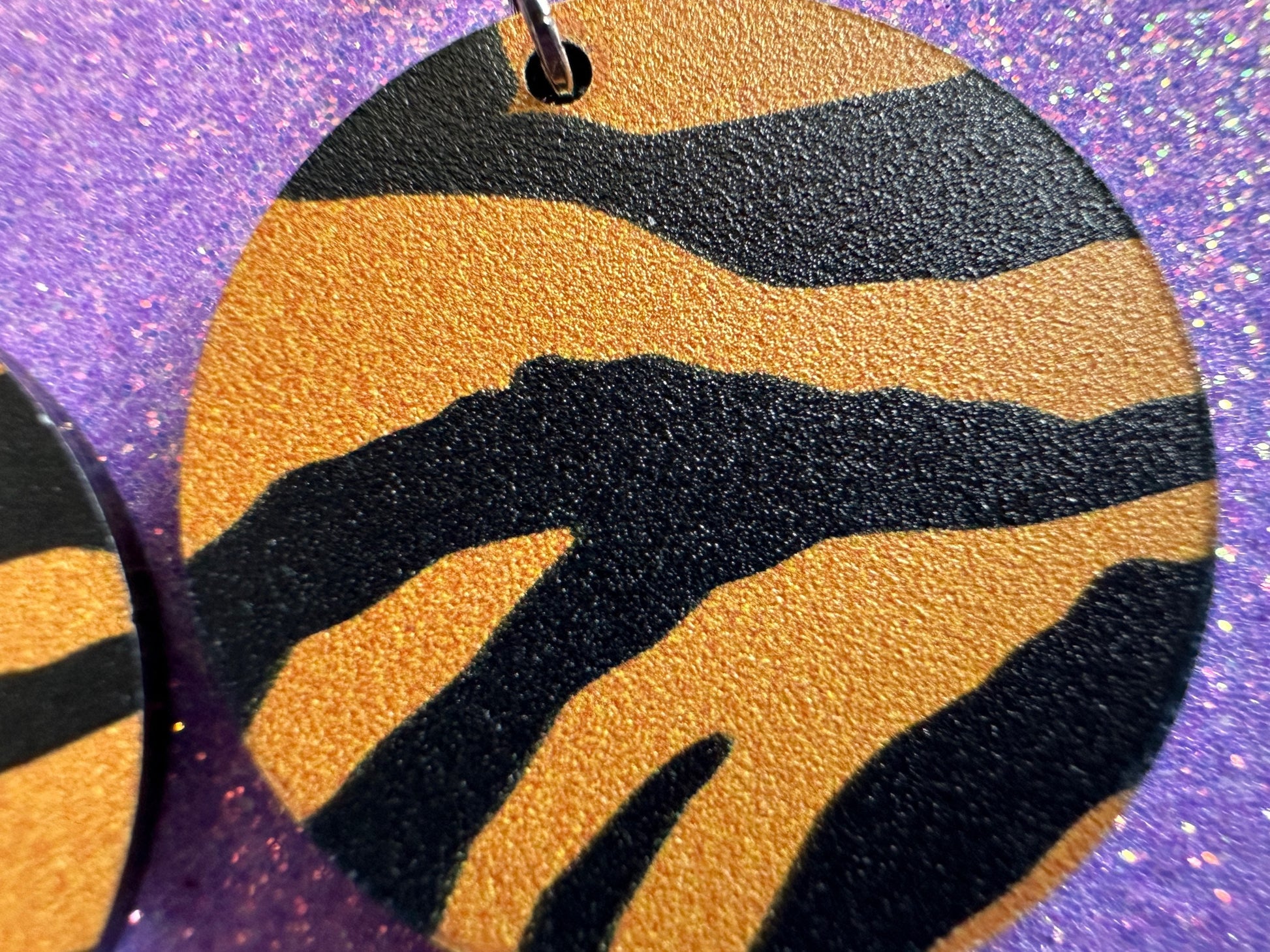 Tiger Print Earrings: Laser Cut Acrylic Tiger Print, Safari, Cats, Animals, Tiger King, Zoo, Fashion, Tiger Stripes, Gifts for Her/Him/Them