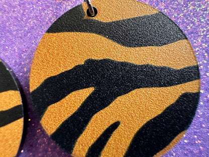 Tiger Print Earrings: Laser Cut Acrylic Tiger Print, Safari, Cats, Animals, Tiger King, Zoo, Fashion, Tiger Stripes, Gifts for Her/Him/Them