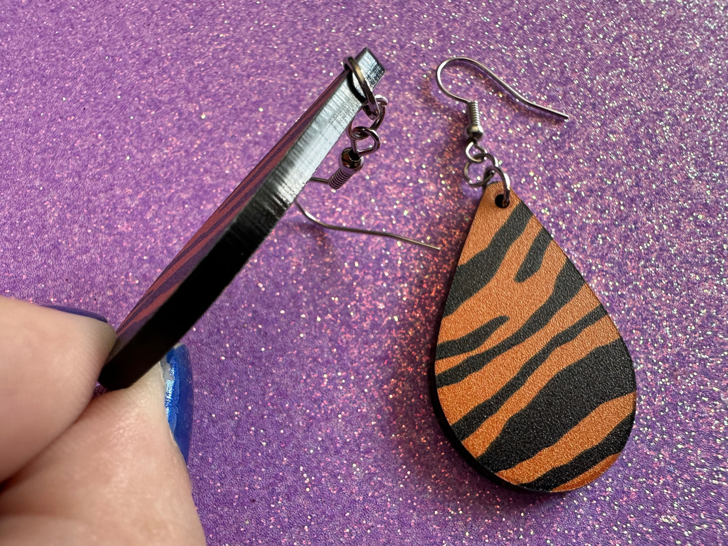 Tiger Print Earrings: Laser Cut Acrylic Tiger Print, Safari, Cats, Animals, Tiger King, Zoo, Fashion, Tiger Stripes, Gifts for Her/Him/Them