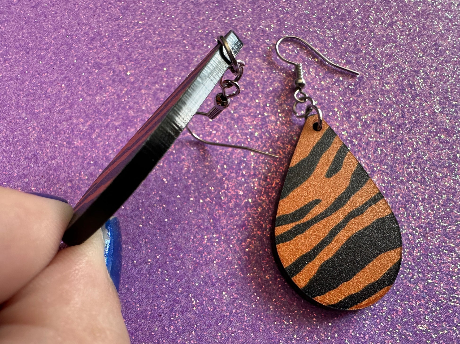 Tiger Print Earrings: Laser Cut Acrylic Tiger Print, Safari, Cats, Animals, Tiger King, Zoo, Fashion, Tiger Stripes, Gifts for Her/Him/Them