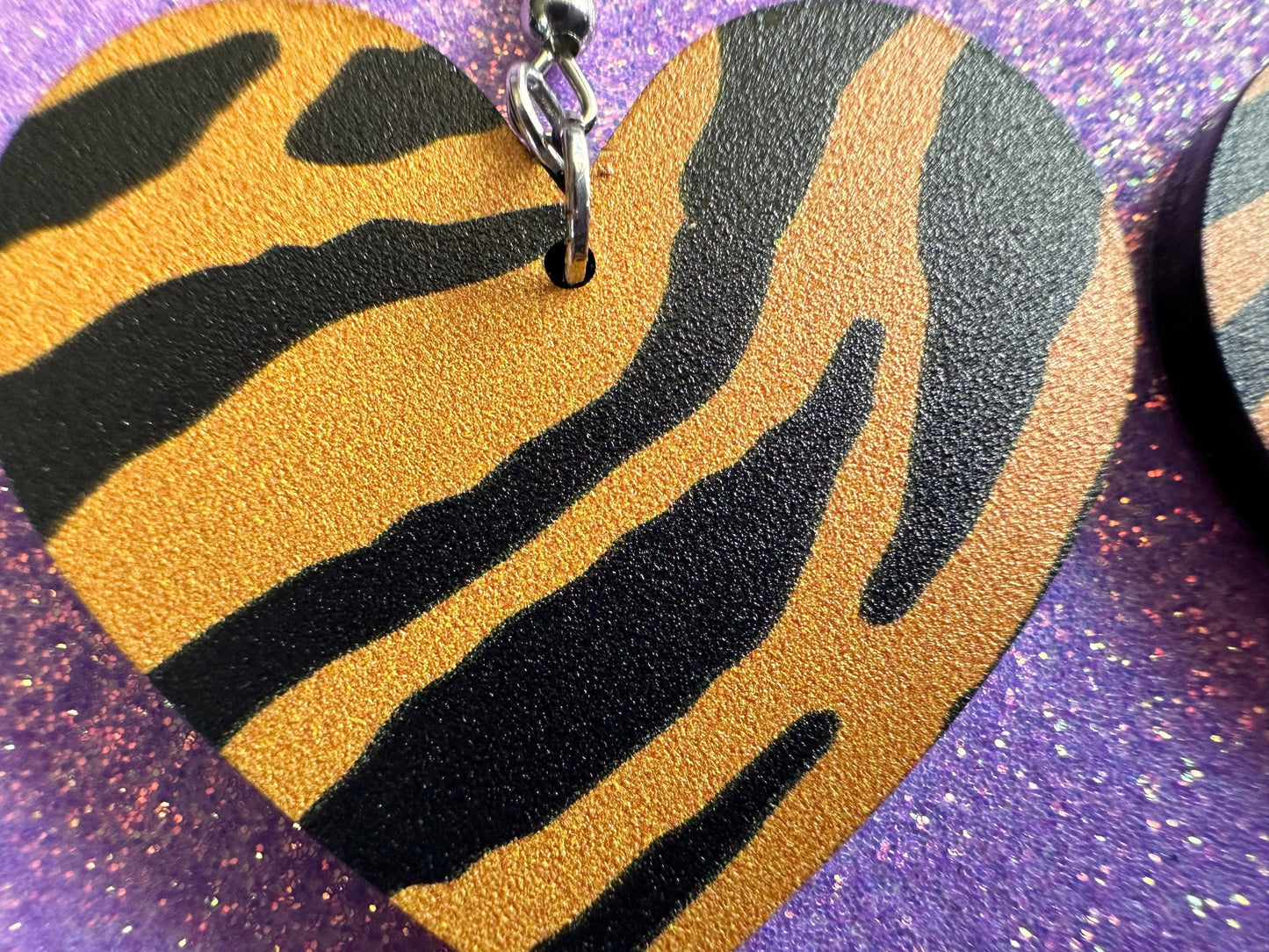 Tiger Print Earrings: Laser Cut Acrylic Tiger Print, Safari, Cats, Animals, Tiger King, Zoo, Fashion, Tiger Stripes, Gifts for Her/Him/Them
