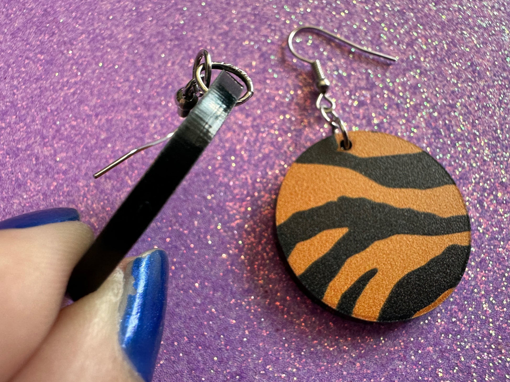 Tiger Print Earrings: Laser Cut Acrylic Tiger Print, Safari, Cats, Animals, Tiger King, Zoo, Fashion, Tiger Stripes, Gifts for Her/Him/Them