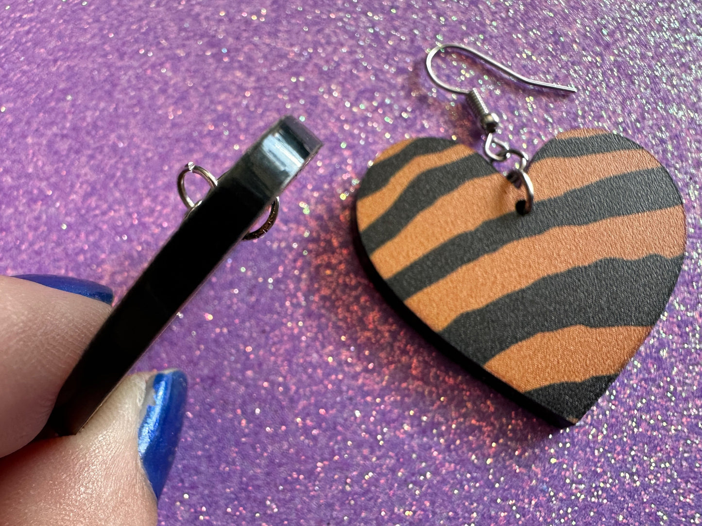 Tiger Print Earrings: Laser Cut Acrylic Tiger Print, Safari, Cats, Animals, Tiger King, Zoo, Fashion, Tiger Stripes, Gifts for Her/Him/Them