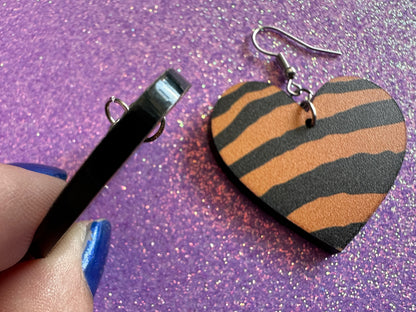Tiger Print Earrings: Laser Cut Acrylic Tiger Print, Safari, Cats, Animals, Tiger King, Zoo, Fashion, Tiger Stripes, Gifts for Her/Him/Them