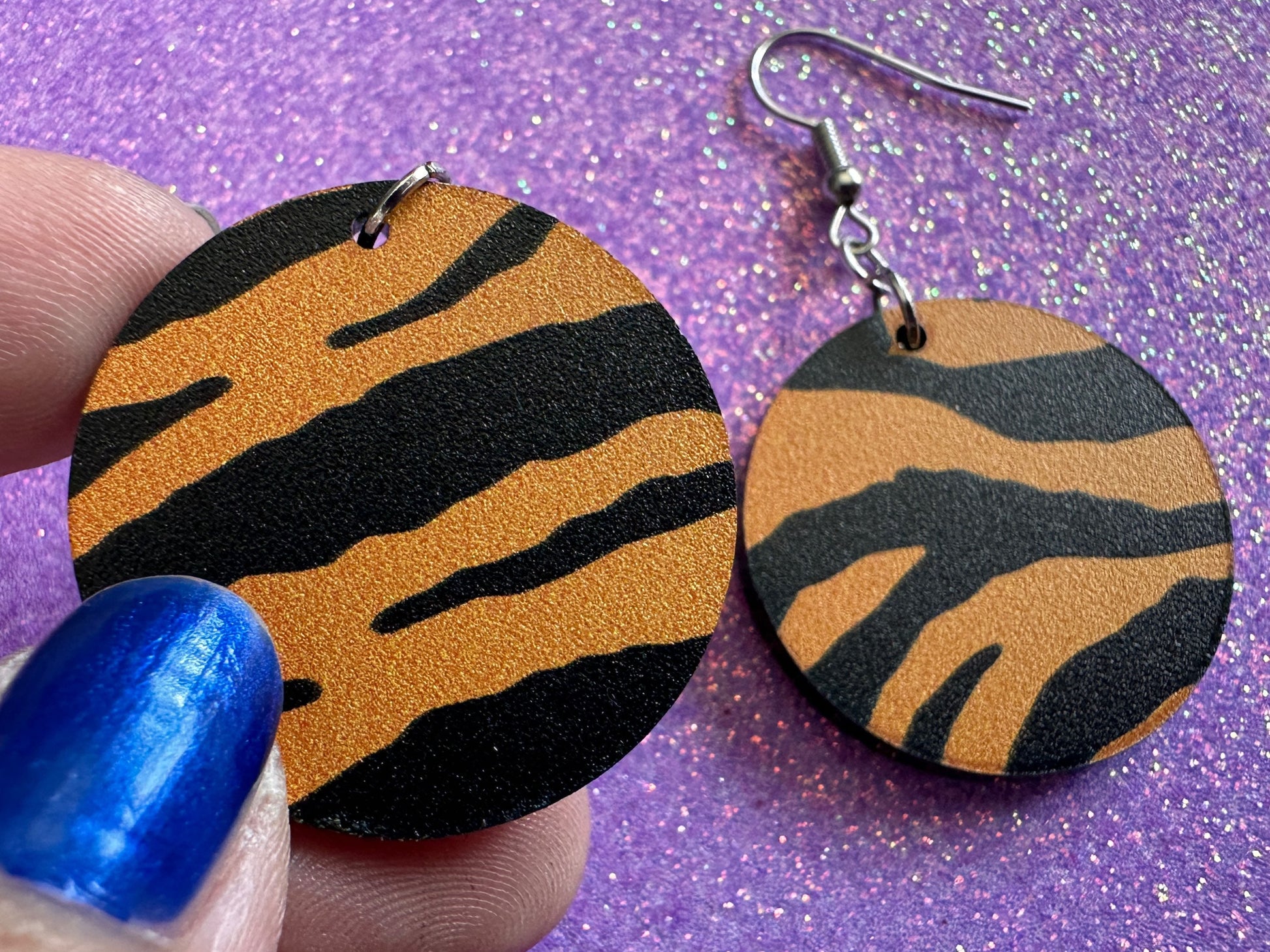 Tiger Print Earrings: Laser Cut Acrylic Tiger Print, Safari, Cats, Animals, Tiger King, Zoo, Fashion, Tiger Stripes, Gifts for Her/Him/Them