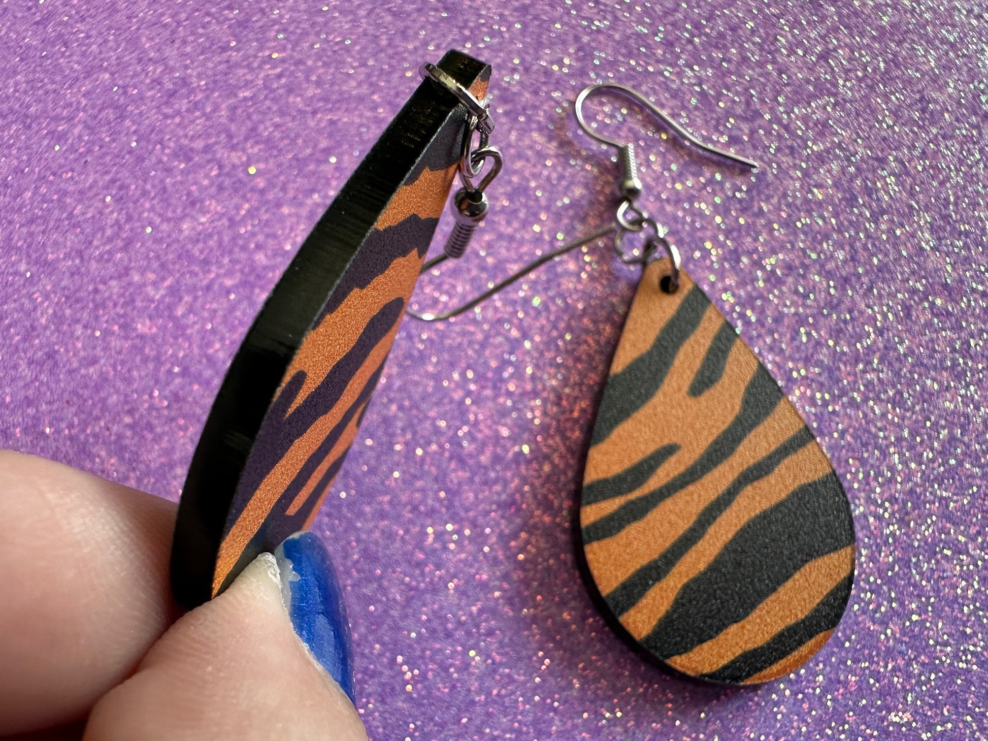 Tiger Print Earrings: Laser Cut Acrylic Tiger Print, Safari, Cats, Animals, Tiger King, Zoo, Fashion, Tiger Stripes, Gifts for Her/Him/Them