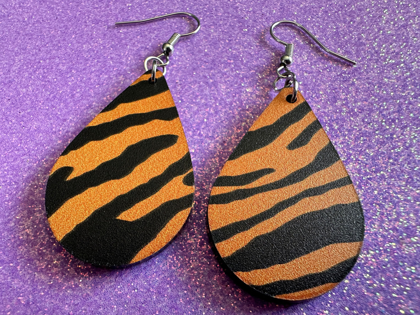 Tiger Print Earrings: Laser Cut Acrylic Tiger Print, Safari, Cats, Animals, Tiger King, Zoo, Fashion, Tiger Stripes, Gifts for Her/Him/Them