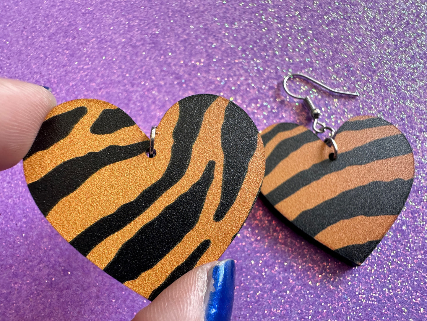 Tiger Print Earrings: Laser Cut Acrylic Tiger Print, Safari, Cats, Animals, Tiger King, Zoo, Fashion, Tiger Stripes, Gifts for Her/Him/Them