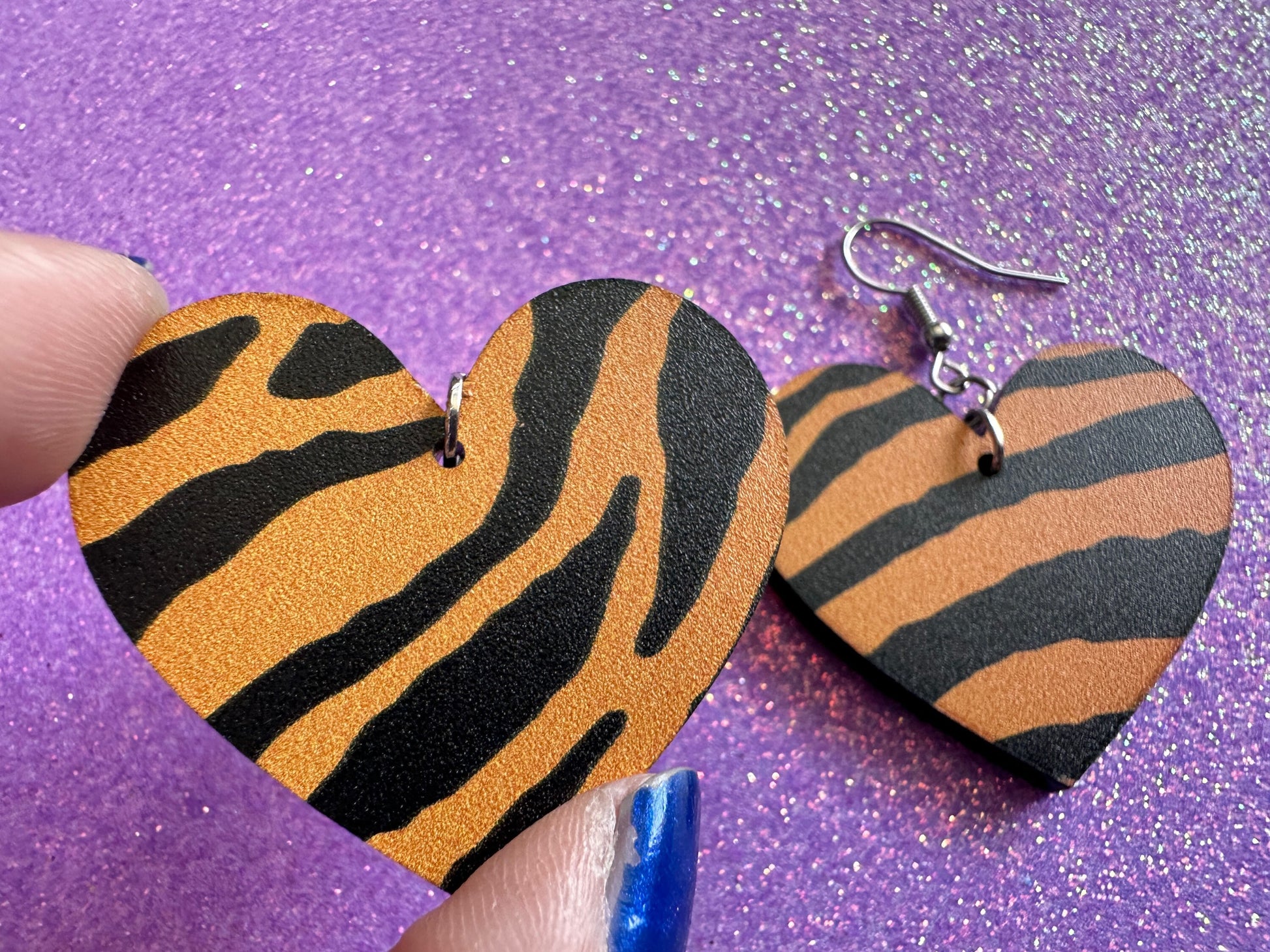 Tiger Print Earrings: Laser Cut Acrylic Tiger Print, Safari, Cats, Animals, Tiger King, Zoo, Fashion, Tiger Stripes, Gifts for Her/Him/Them