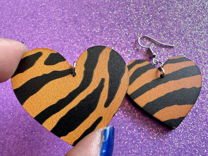 Tiger Print Earrings: Laser Cut Acrylic Tiger Print, Safari, Cats, Animals, Tiger King, Zoo, Fashion, Tiger Stripes, Gifts for Her/Him/Them