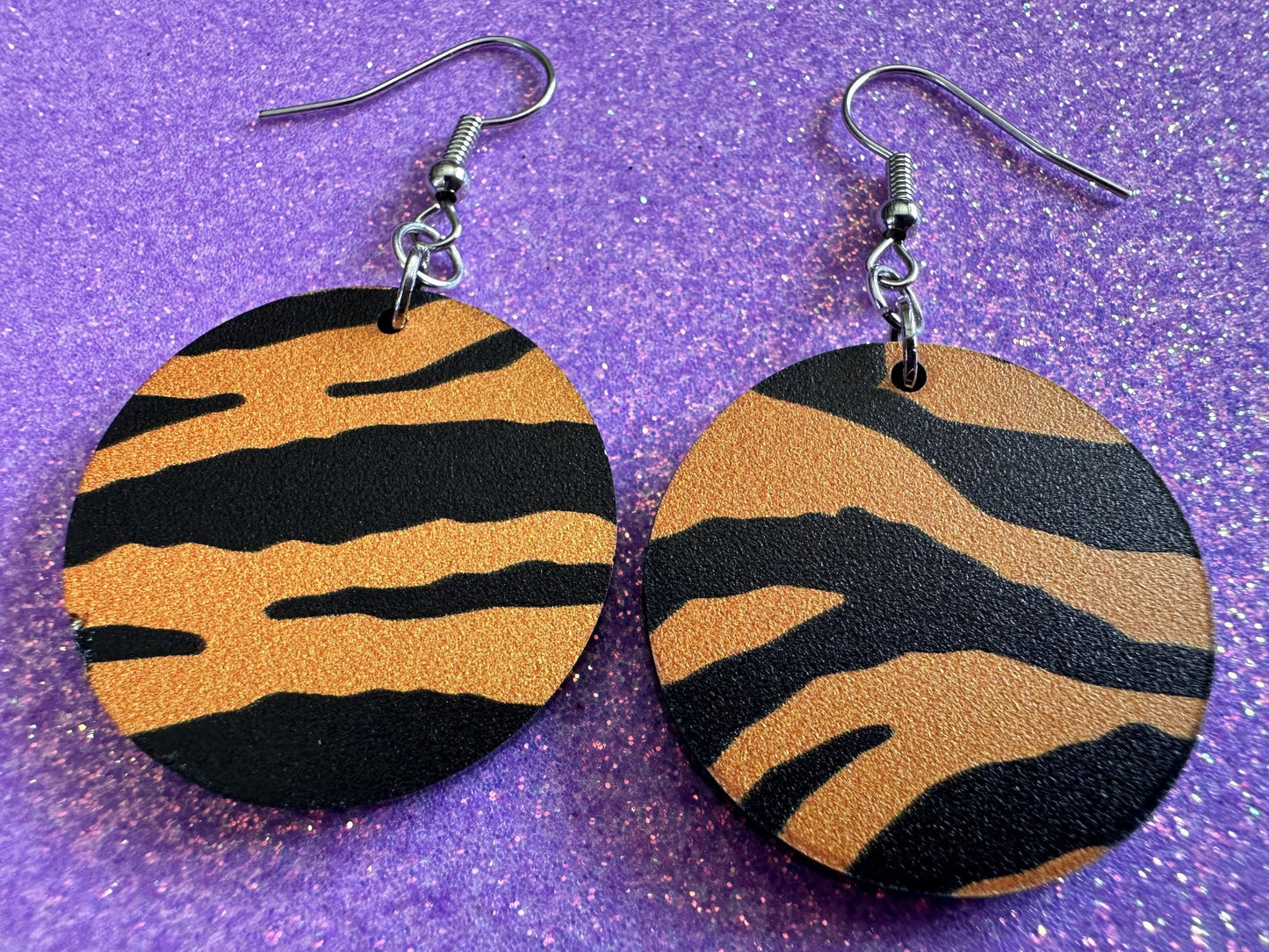 Tiger Print Earrings: Laser Cut Acrylic Tiger Print, Safari, Cats, Animals, Tiger King, Zoo, Fashion, Tiger Stripes, Gifts for Her/Him/Them