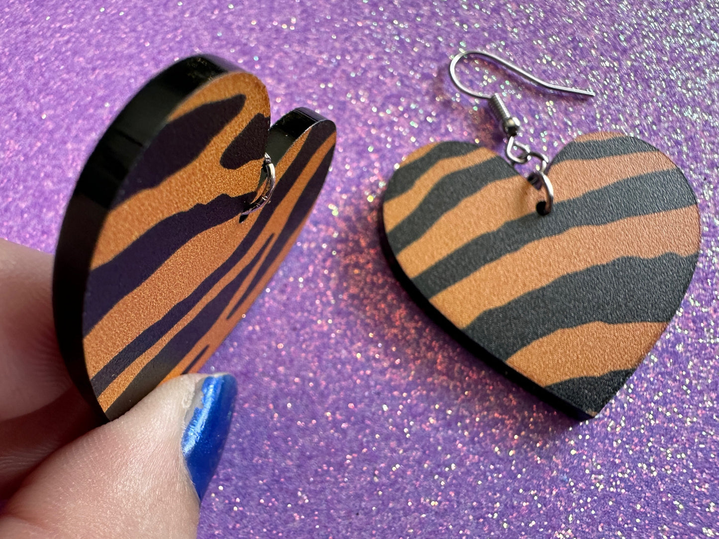 Tiger Print Earrings: Laser Cut Acrylic Tiger Print, Safari, Cats, Animals, Tiger King, Zoo, Fashion, Tiger Stripes, Gifts for Her/Him/Them