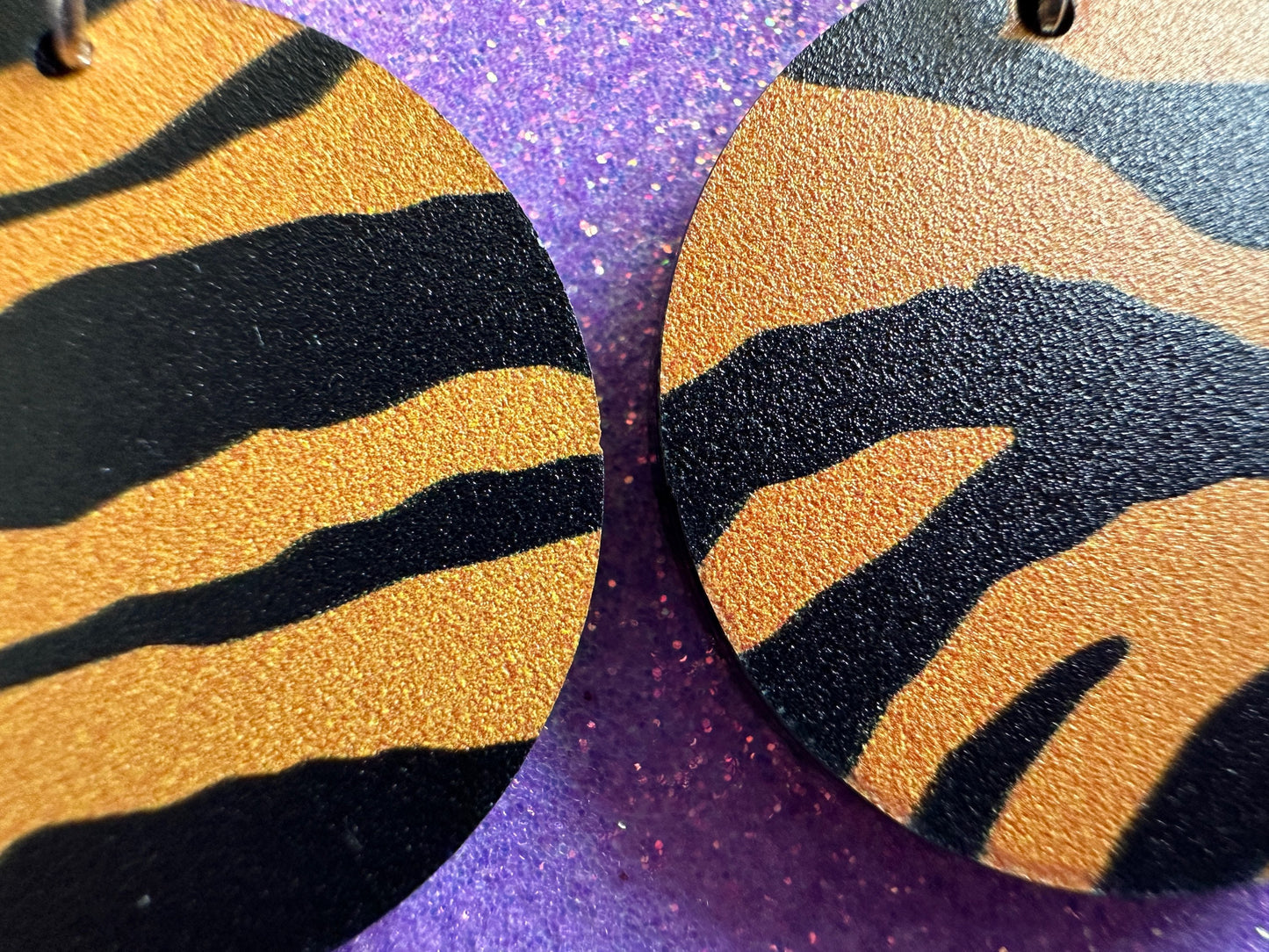 Tiger Print Earrings: Laser Cut Acrylic Tiger Print, Safari, Cats, Animals, Tiger King, Zoo, Fashion, Tiger Stripes, Gifts for Her/Him/Them
