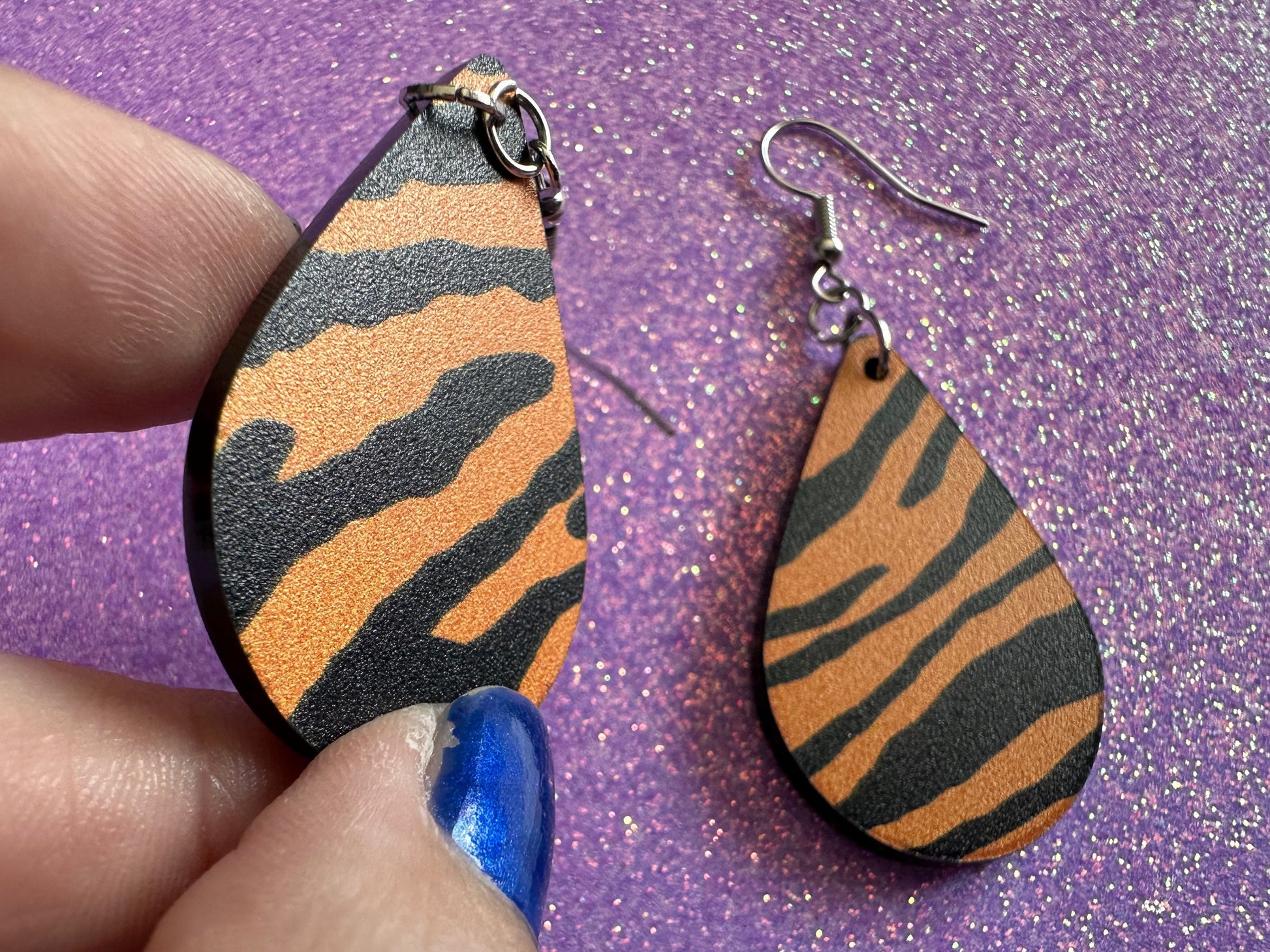 Tiger Print Earrings: Laser Cut Acrylic Tiger Print, Safari, Cats, Animals, Tiger King, Zoo, Fashion, Tiger Stripes, Gifts for Her/Him/Them