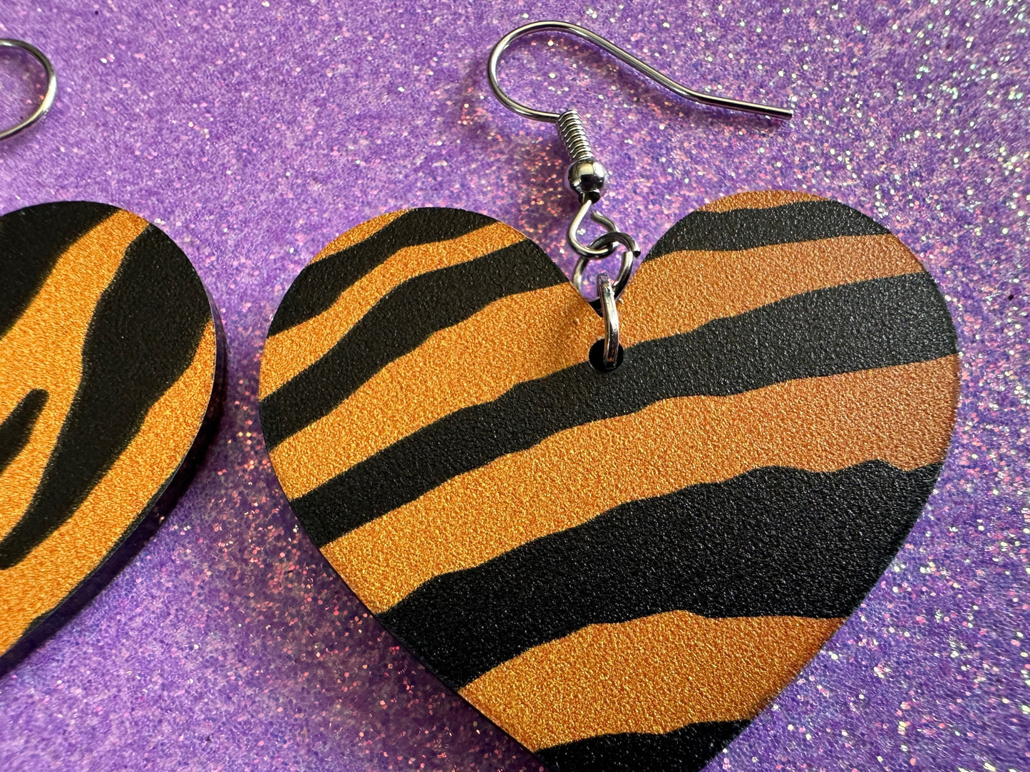 Tiger Print Earrings: Laser Cut Acrylic Tiger Print, Safari, Cats, Animals, Tiger King, Zoo, Fashion, Tiger Stripes, Gifts for Her/Him/Them