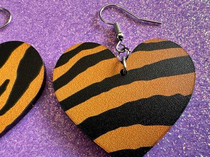 Tiger Print Earrings: Laser Cut Acrylic Tiger Print, Safari, Cats, Animals, Tiger King, Zoo, Fashion, Tiger Stripes, Gifts for Her/Him/Them