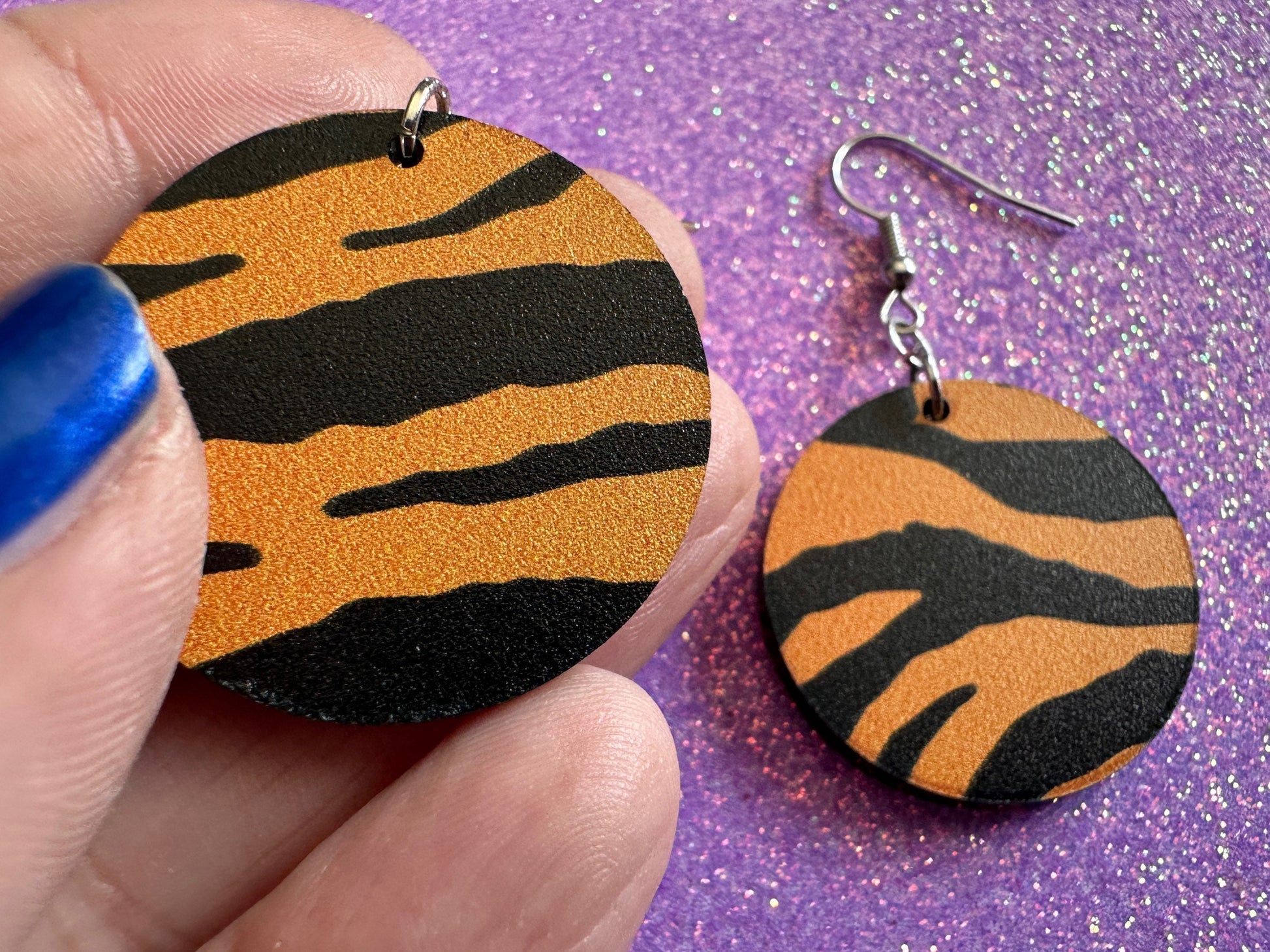 Tiger Print Earrings: Laser Cut Acrylic Tiger Print, Safari, Cats, Animals, Tiger King, Zoo, Fashion, Tiger Stripes, Gifts for Her/Him/Them