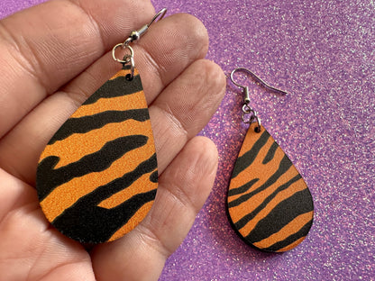 Tiger Print Earrings: Laser Cut Acrylic Tiger Print, Safari, Cats, Animals, Tiger King, Zoo, Fashion, Tiger Stripes, Gifts for Her/Him/Them