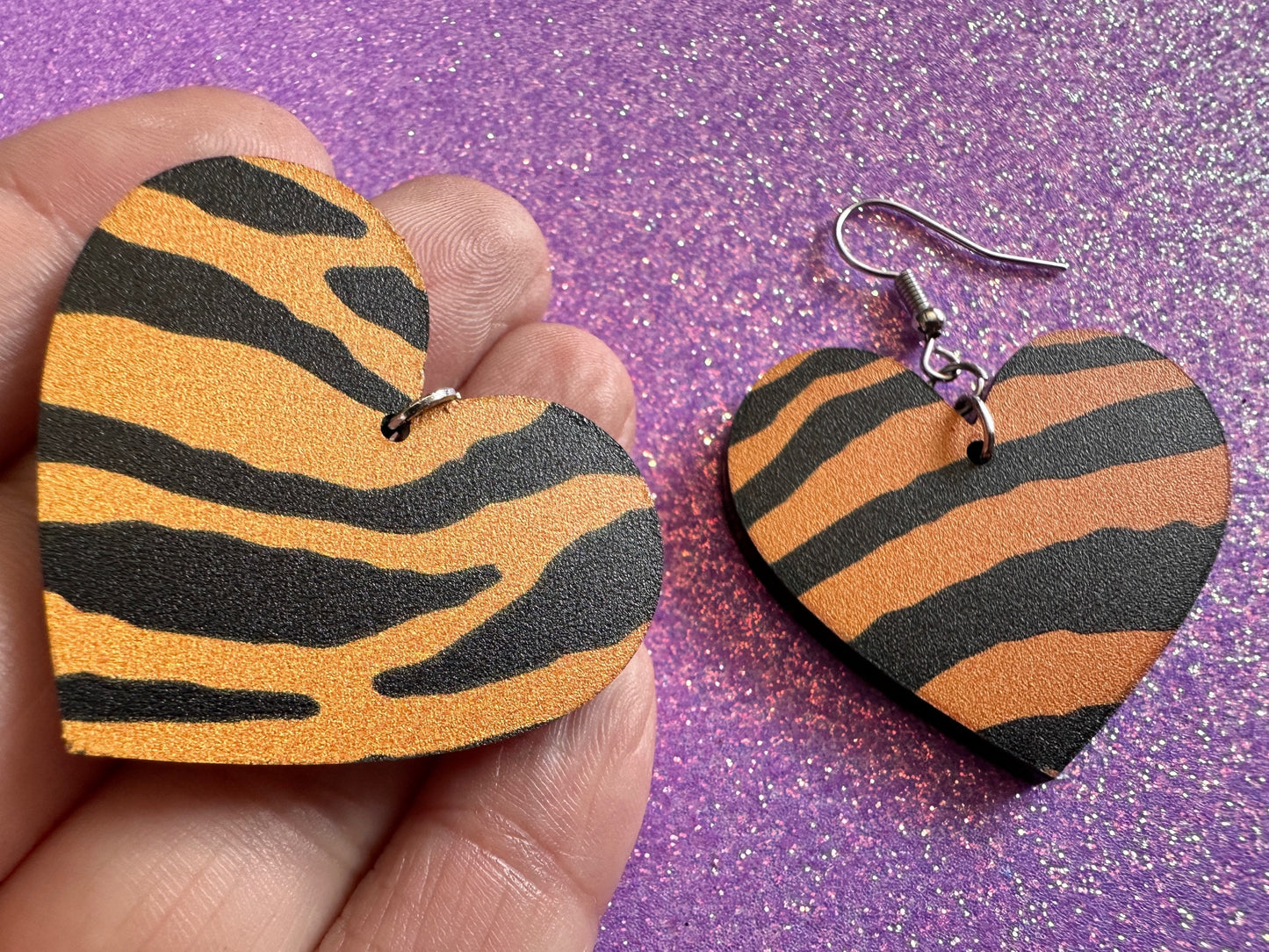 Tiger Print Earrings: Laser Cut Acrylic Tiger Print, Safari, Cats, Animals, Tiger King, Zoo, Fashion, Tiger Stripes, Gifts for Her/Him/Them