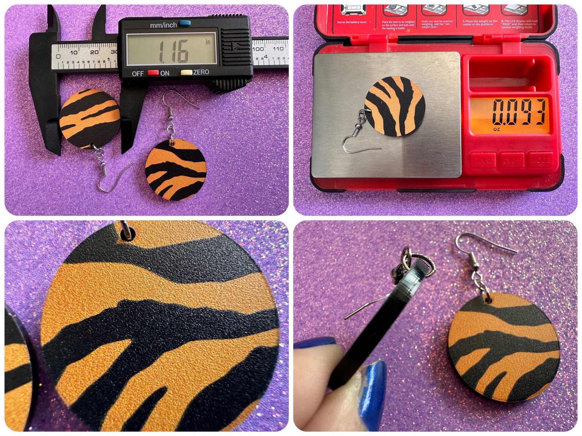 Tiger Print Earrings: Laser Cut Acrylic Tiger Print, Safari, Cats, Animals, Tiger King, Zoo, Fashion, Tiger Stripes, Gifts for Her/Him/Them