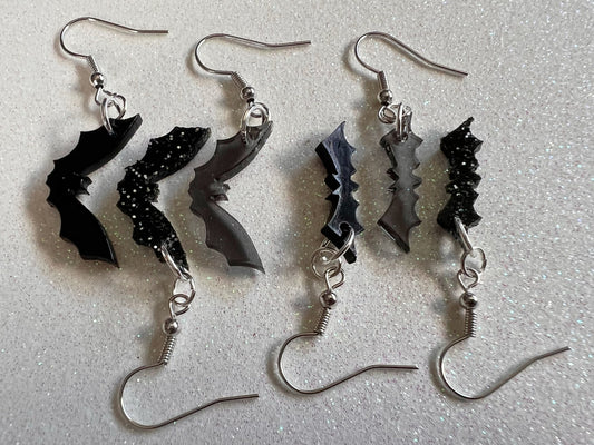 Tiny Flying Bat Earrings: Laser Cut Acrylic Bats, Halloween, Magic, Spooky, Black Bats, Vamp, Vampire, Best Gifts for Her/Him/Them