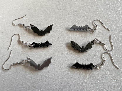 Tiny Flying Bat Earrings: Laser Cut Acrylic Bats, Halloween, Magic, Spooky, Black Bats, Vamp, Vampire, Best Gifts for Her/Him/Them