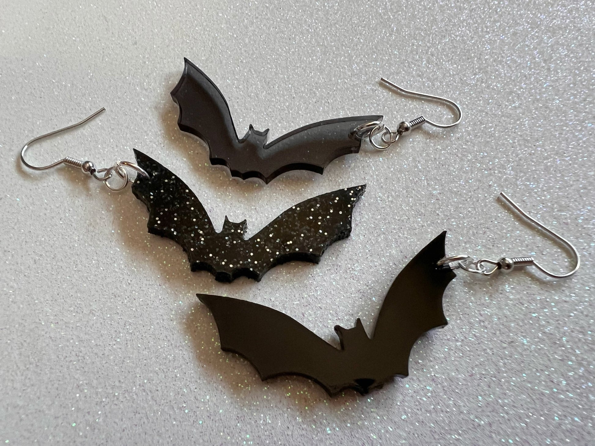 Tiny Flying Bat Earrings: Laser Cut Acrylic Bats, Halloween, Magic, Spooky, Black Bats, Vamp, Vampire, Best Gifts for Her/Him/Them