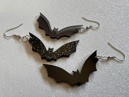 Tiny Flying Bat Earrings: Laser Cut Acrylic Bats, Halloween, Magic, Spooky, Black Bats, Vamp, Vampire, Best Gifts for Her/Him/Them