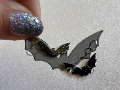 Tiny Flying Bat Earrings: Laser Cut Acrylic Bats, Halloween, Magic, Spooky, Black Bats, Vamp, Vampire, Best Gifts for Her/Him/Them