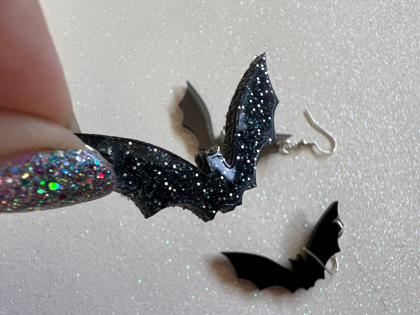 Tiny Flying Bat Earrings: Laser Cut Acrylic Bats, Halloween, Magic, Spooky, Black Bats, Vamp, Vampire, Best Gifts for Her/Him/Them