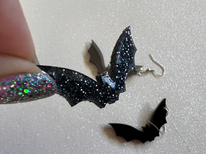 Tiny Flying Bat Earrings: Laser Cut Acrylic Bats, Halloween, Magic, Spooky, Black Bats, Vamp, Vampire, Best Gifts for Her/Him/Them
