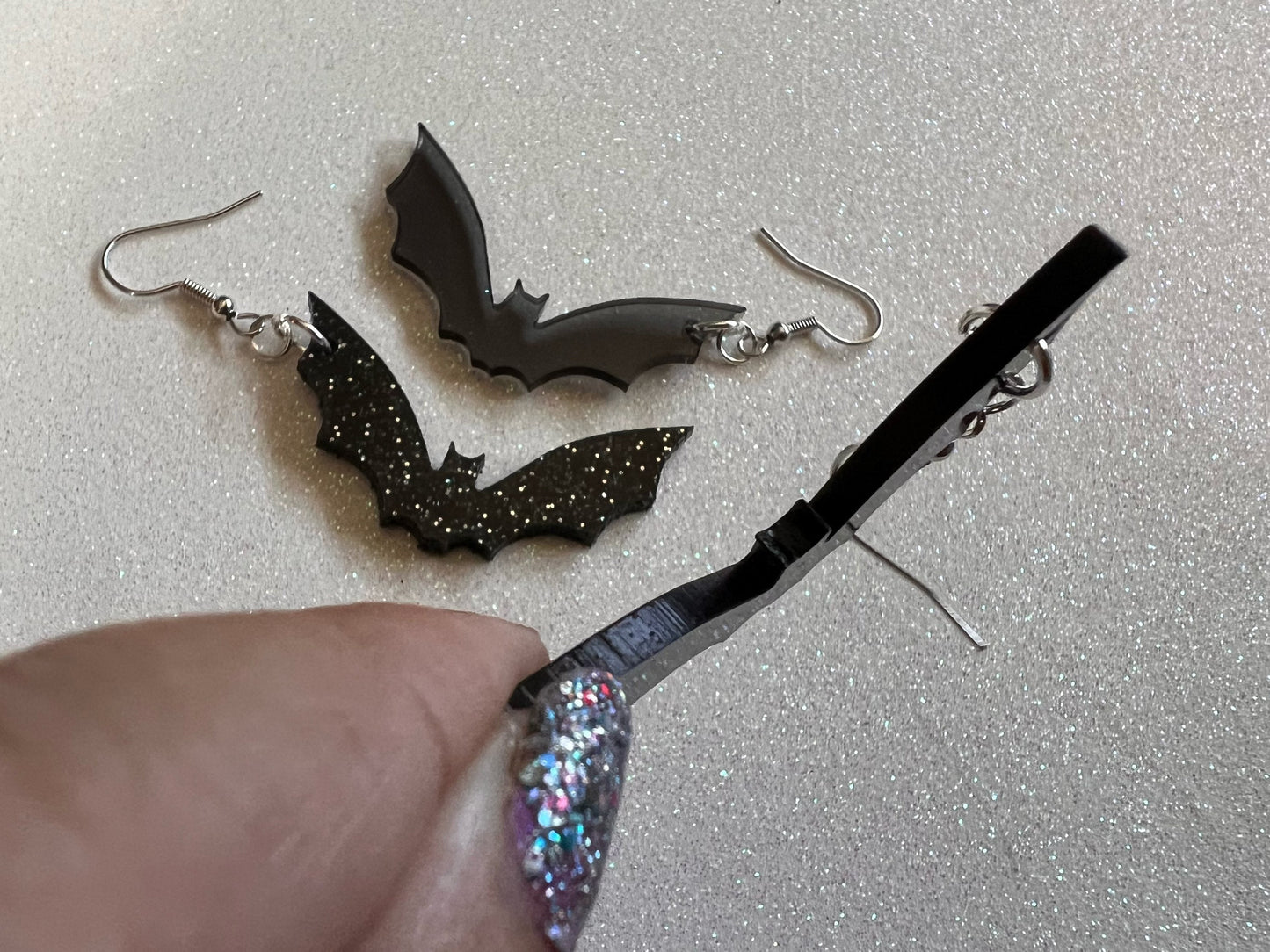 Tiny Flying Bat Earrings: Laser Cut Acrylic Bats, Halloween, Magic, Spooky, Black Bats, Vamp, Vampire, Best Gifts for Her/Him/Them