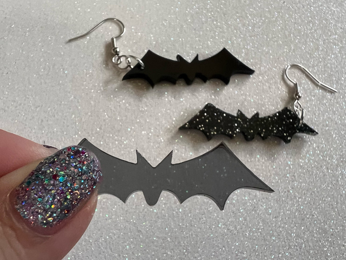 Tiny Flying Bat Earrings: Laser Cut Acrylic Bats, Halloween, Magic, Spooky, Black Bats, Vamp, Vampire, Best Gifts for Her/Him/Them
