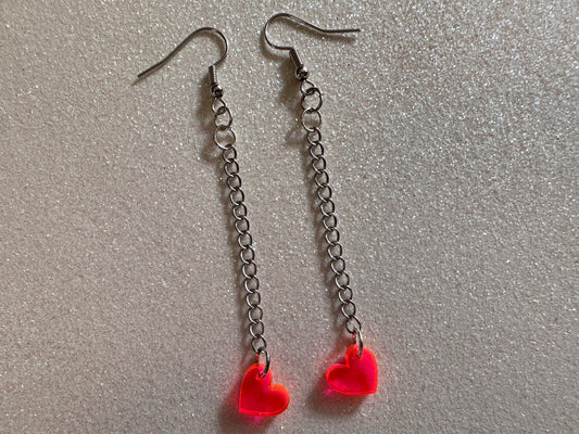 Tiny Neon Heart Earrings: Laser Cut Acrylic Hearts, Love, Best Friends, Luv, BFFs, Anniversary, V-day, Valentines Gifts for Her/Him/Them
