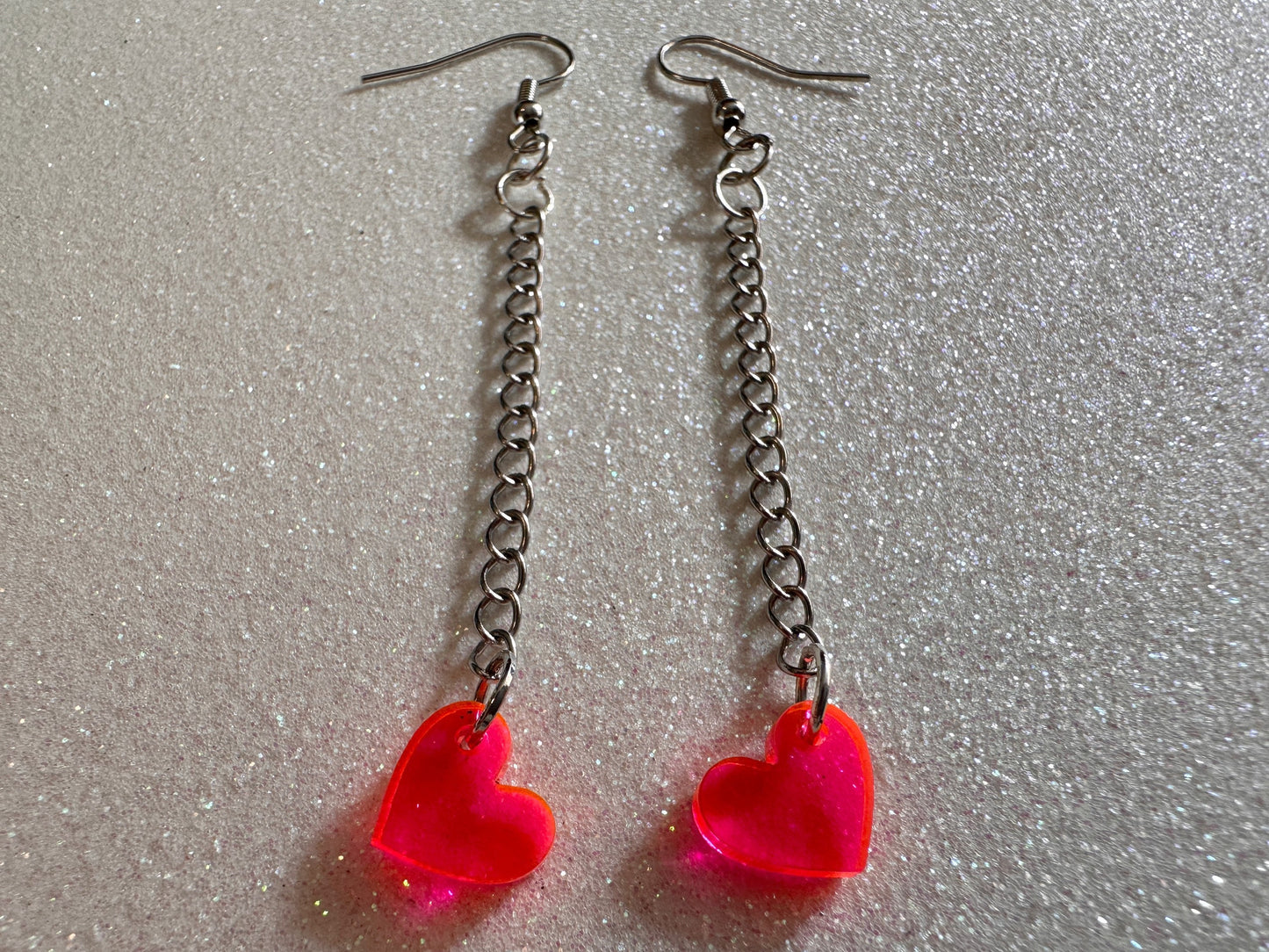Tiny Neon Heart Earrings: Laser Cut Acrylic Hearts, Love, Best Friends, Luv, BFFs, Anniversary, V-day, Valentines Gifts for Her/Him/Them
